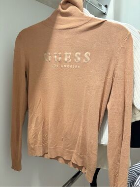 GUESS Women's Tan Long-Sleeve Turtleneck with Logo